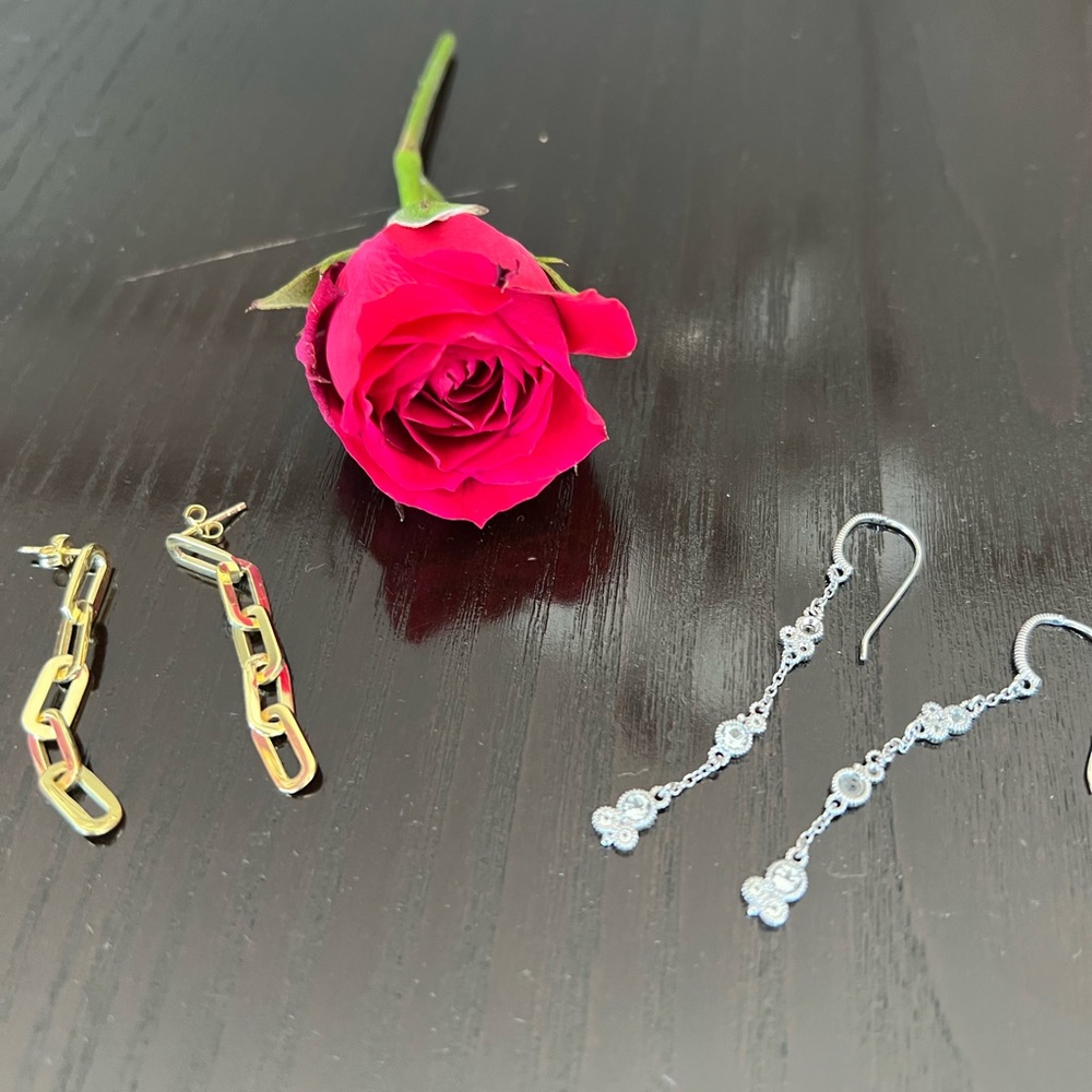 Judith Ripka dangle earrings. Sterling silver and 14K gold plated. Never worn!